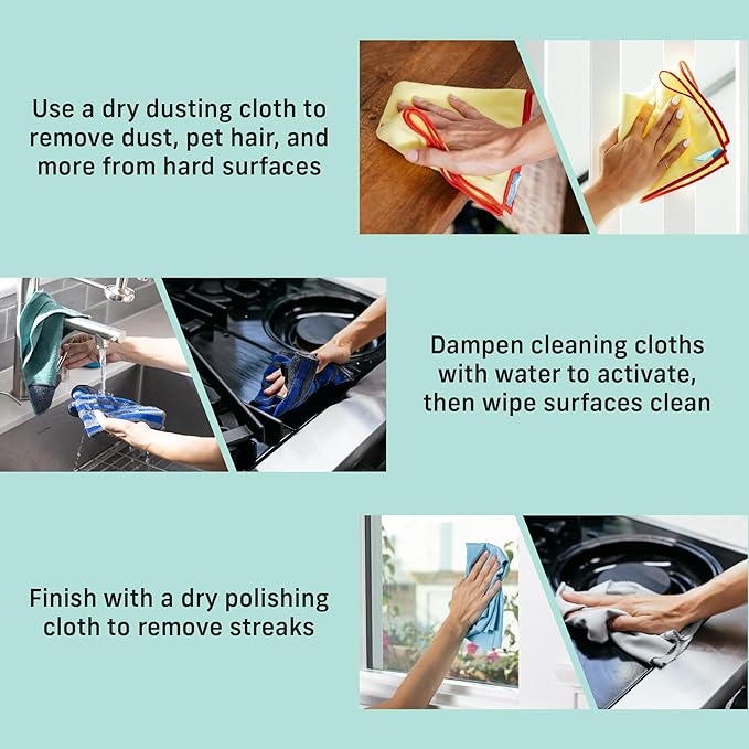 E-Cloth Home Cleaning Set Premium Microfiber Cleaning Cloth Household Cleaning Tools &amp Supplies for Dusting Bathroom Kitchen &amp Cars Washable &amp Reusable 100 Wash Guarantee 8 Piece Se