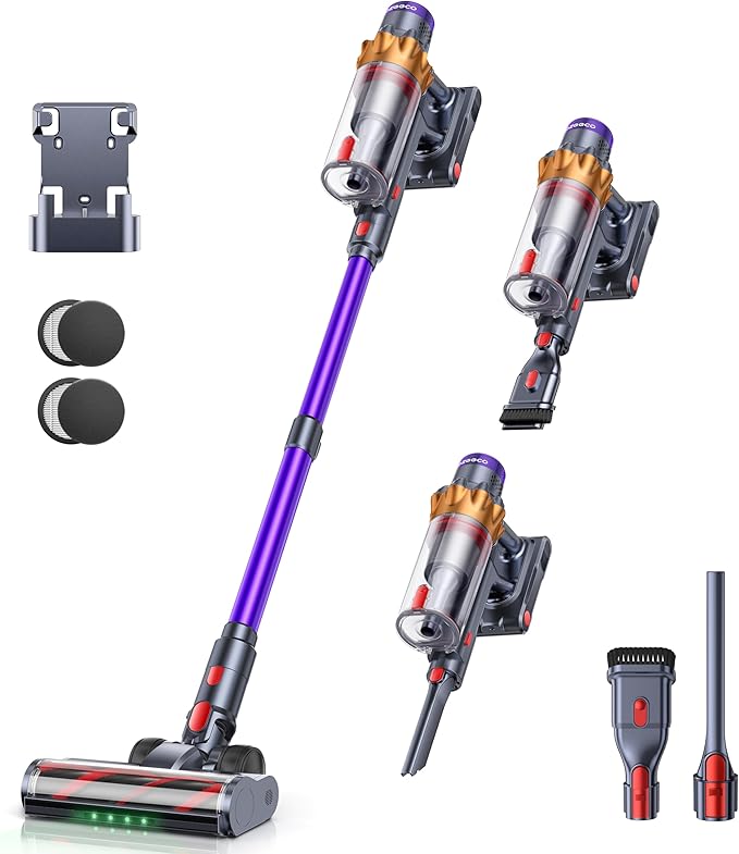 Cordless Vacuum Cleaner 600W/50KPA/65Mins(ECO Mode) Vacuum Cleaners for Home Self-Standing Stick Vacuum with Wall Mount Charging and Auto Mode Handheld Vacuum for Pet Hair/Carpet/Floor
