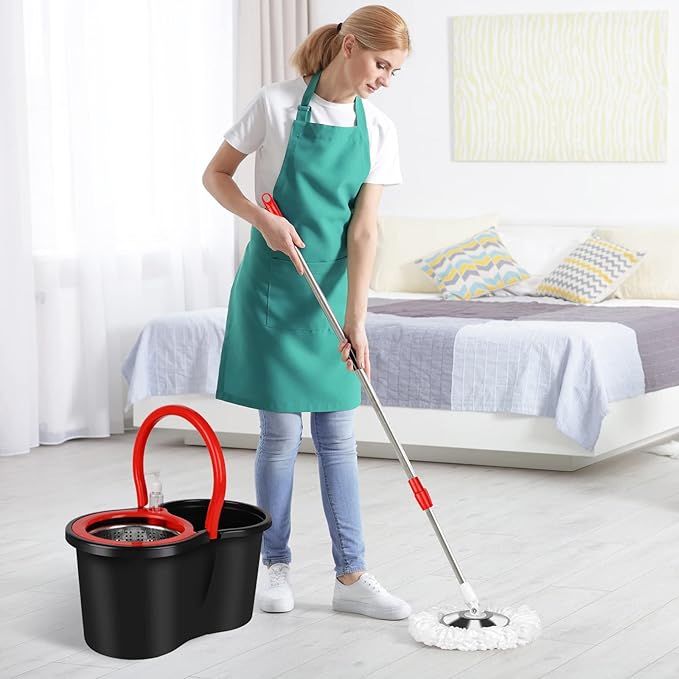 Spin Mop and Bucket with Wringer Set 360° Spinning Mop Bucket System with 3 Microfiber Mop Replacement Heads and 61 Stainless Steel Adjustable Handle for Floor Cleaning (20QT)