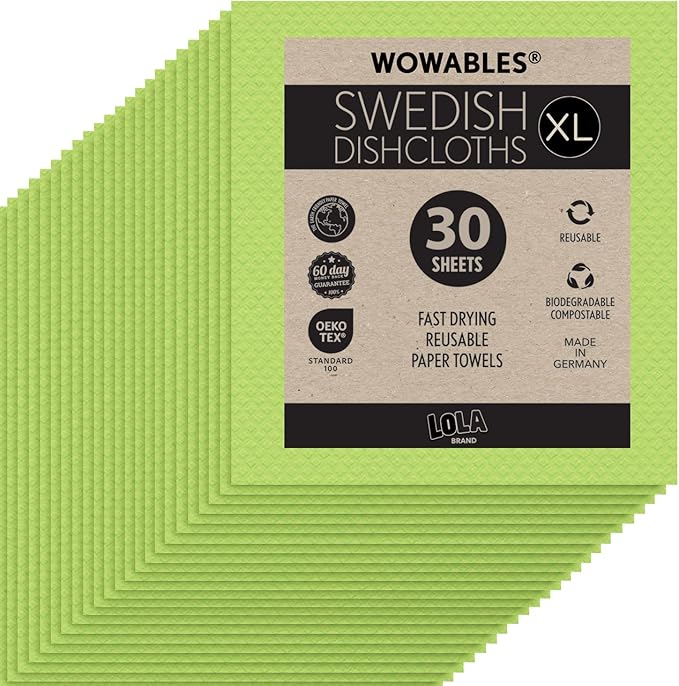 Swedish Dishcloths for Kitchen XL 30 Sheet Roll Biodegradable &amp Compostable Reusable Paper Towel Cleaning Cloths 11 x 10 No Odor Washing Dishes Ultra Absorbent Cellulose Sponge Towel By