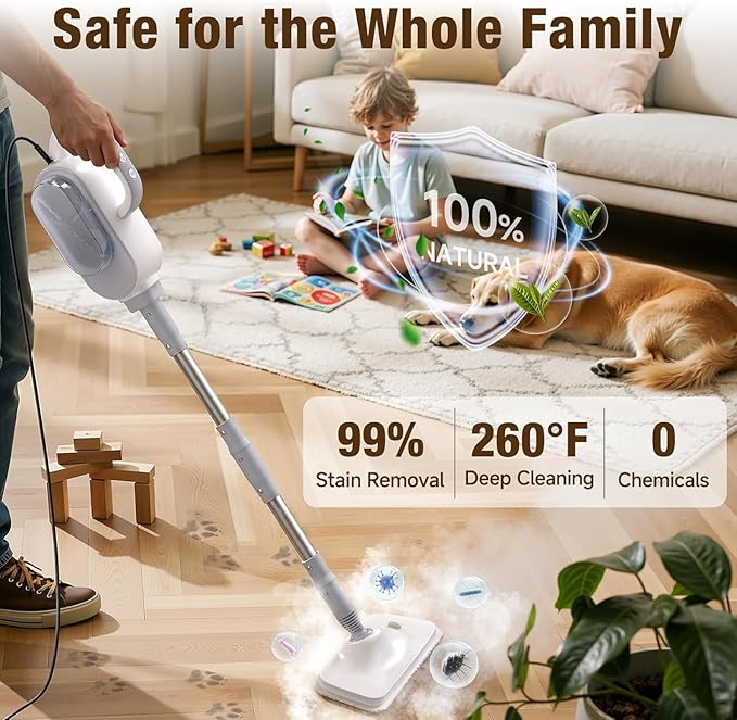 Steam Mop 13-in-1 Powerful Handheld Steam Cleaner with 14 Accessories 16.9OZ Removable Tank &amp 23FT Power Cord Detachable Steam Mops for Floor Cleaning Tiles Windows Carpets