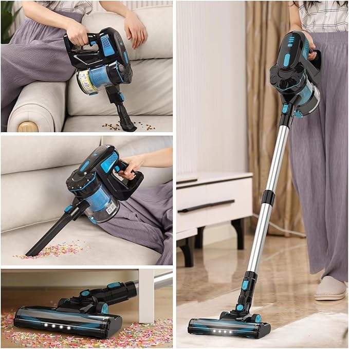 Cordless Stick Vacuum Cleaner - Compatible With INSE 20KPa Powerful Suction 6-in-1 Handheld Vacuum with 45min Runtime for Home Bed Carpet Hair(V770 BlueUS)