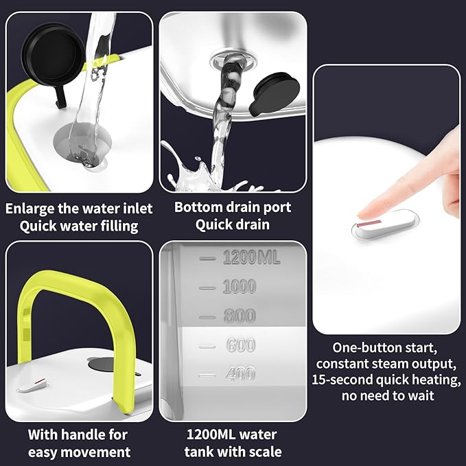 1200W Portable Handheld Steam Cleaner High Temperature Pressure Steam 105 221 for Kitchen Bathroom Furniture Car (US plug)