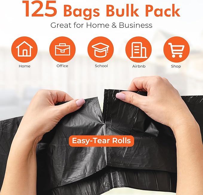 Delxo 40-45 Gallon Trash Bags 125 Count 40×48'' Large Black Garbage Bags – Light-to-Medium Duty Star-Seal Can Liners for Home Kitchen Yard &amp Office – Bulk Value Pack Made in USA