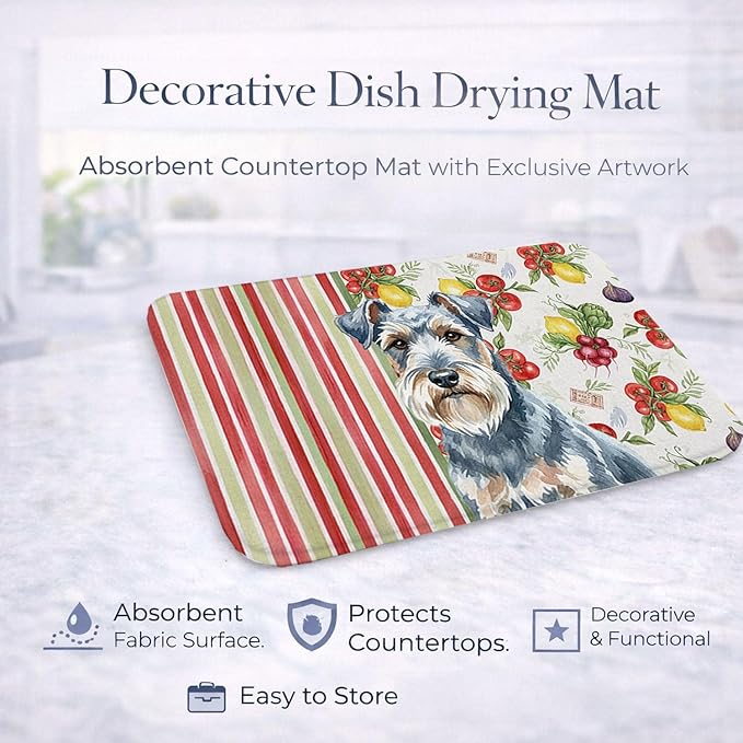 Caroline's Treasures Blue Lakeland Terrier Vegetables Dish Drying Mat Absorbent Dish Drying Mat Pad for Kitchen Counter Dish Drainer Mat for Countertop 14 x 21 Multicolor