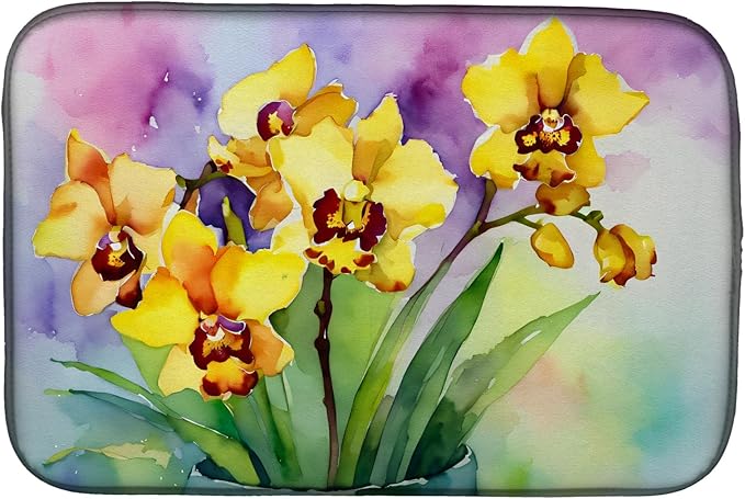 Caroline's Treasures DAC1590DDM Orchids in Watercolor Dish Drying Mat Absorbent Dish Drying Mat Pad for Kitchen Counter Dish Drainer Mat for Countertop 14 x 21 Multicolor