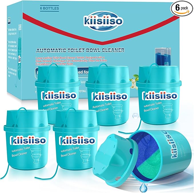 KIISIISO Toilet Bowl Cleaners-6 Pack Automatic Toilet Tank Cleaner Tablets in Bottles Long-Lasting Powerful Cleaning Prevents Bathroom Stain &amp Odors Build Up Septic Safe Blue Water