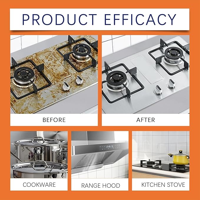 Kitchen Grease Cleaner Multi-Purpose Degreaser For Range Hood Stovetop Effective On Stubborn Oil Stains Safe For Countertops &amp Appliances(3PCS)