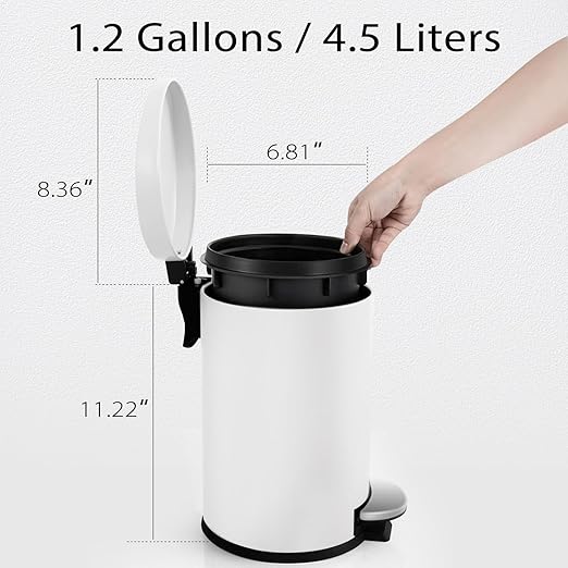 TIPGO Small Trash Can with Lid Soft Close 4.5 Liters / 1.2 Gallon Bathroom Garbage Can Mini Step Trash Bin Stainless Steel Wastebasket for Bathroom Bedroom Office (White)