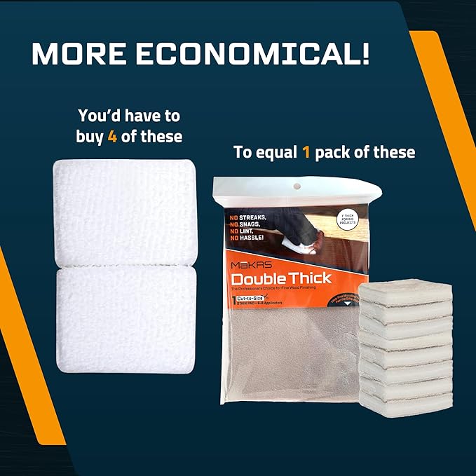 MāKRS Double Thick Stain Pad Cut-to-Size Staining Pads 2-Pack Lint Snag Streak-Free Applicator Micro Brush Material Wood Stains and Oil Based Finishes Easy to Use with Consistent Application