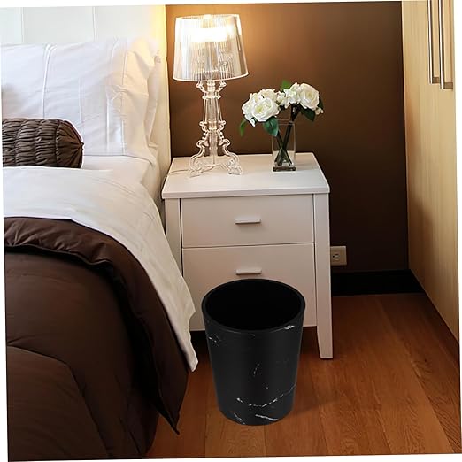 Large Capacity Marble Pattern Trash Bin for Home Office Stylish Wastebasket for Bathroom Living Room Plastic Garbage Can with Press Ring Design