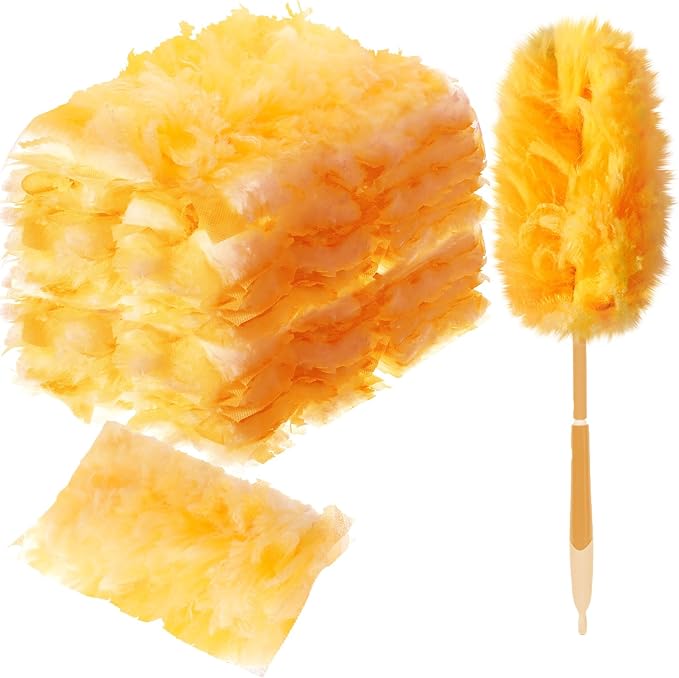 Vesici 100 Pcs Duster Refills Compatible with Swiffer Dusters Bulk Disposable Replacement Thickened with 1 Handle Heavy Duty for Cleaning Office (Orange)