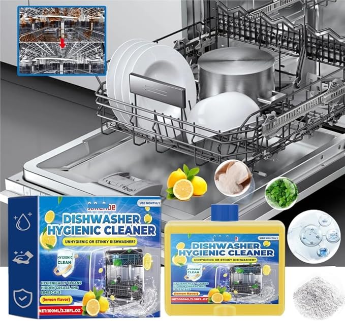 1pcs——3pcs100ml Dishwasher Cleaner &amp Descaler - Lemon Scent Removes Limescale &amp Grease Safe for Dishes Eco-Friendly Formula Compatible with Jakehoe(1pcs)