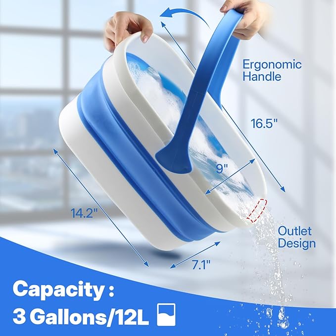 Window Cleaning Kit with Collapsible Bucket 3 Gallon 14 Window Squeegee and 15 Scrubber with 61 Long Handle Professional Window Washing Kit Cleaner Tool for Home Outdoor Office Commercial Use
