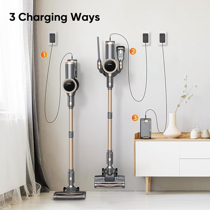 N12S Cordless Vacuum Cleaner 30KPa Powerful Vacuum with 60 Mins Runtime Self-Standing LED Display Rechargeable Lightweight Handheld Vacuum Cleaners