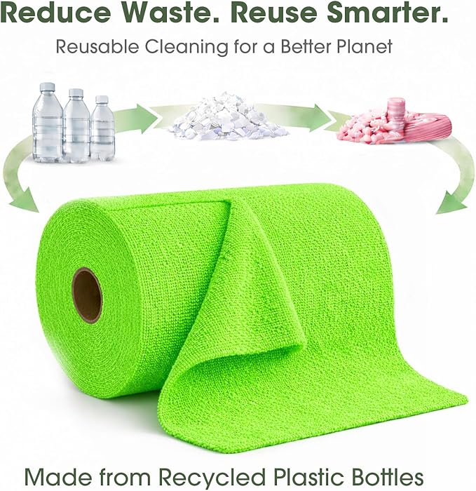 Microfiber Cleaning Cloth Roll - 100 Pack Tear Away Microfiber Paper Towels Reusable Washable Scratch-Free Kitchen Towels for Car Home Kitchen Glass Dishes (Neon Green)