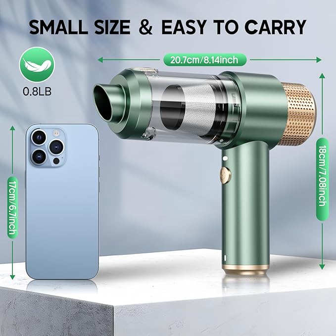 JONYJ Handheld Car Vacuum Cleaner 16000PA Hand Held Vacuum Portable Cordless 2 in 1 Air Duster and Vacuum Cleaner with LED Light Multi-Nozzles 120W High Power Mini Vacuum for Home Pet Office