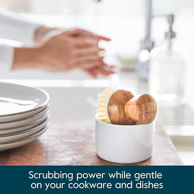 Grove Co. Bubble-Up Dish Brush 2-Pack Ergonomically Designed Dish Scrubber Replacement Dish Scrub Brush Removes Tough Messes Gentle on Dishes Sustainable Solution to The World's Waste Problem