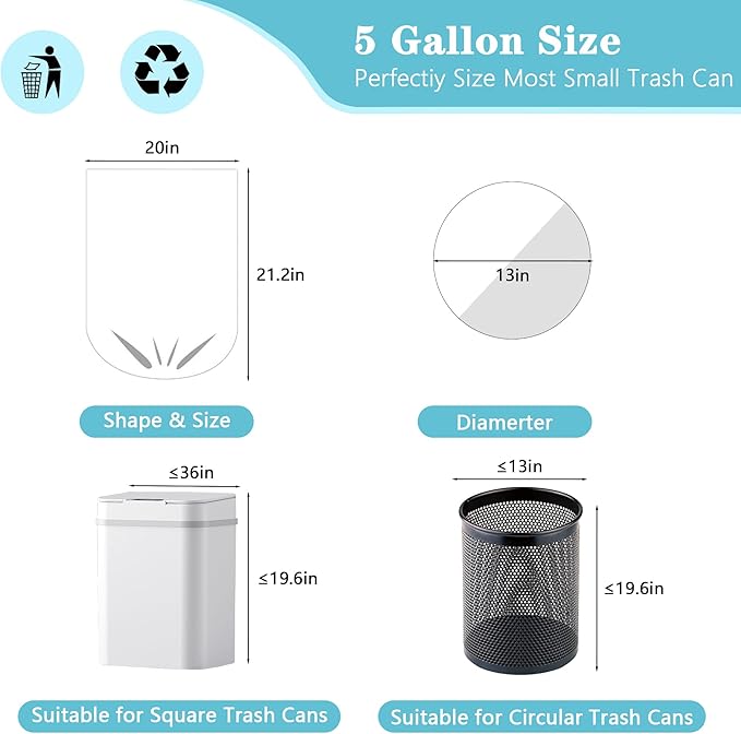 500 Count 5-6 Gallon Trash Bags Strong Small Garbage Bags Bathroom Trash Can Bin Liners Unscented White Wastebasket Liners for Kitchen Office Toilet and Bedroom Cleaning Supplies