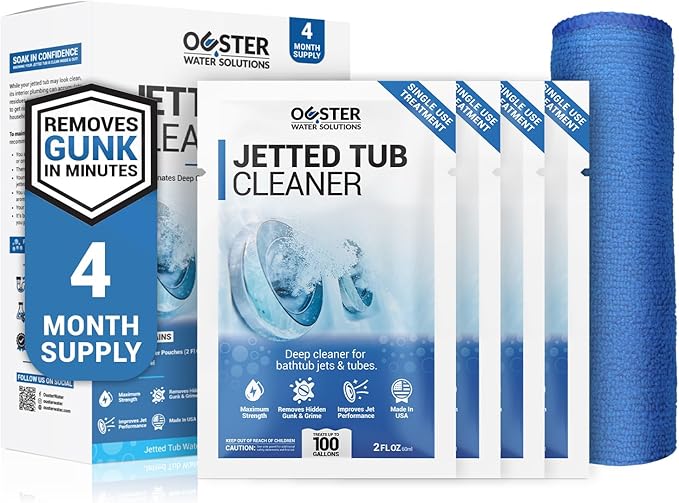 Bio Ouster Jetted Tub Cleaner Kit - Jet and Jacuzzi Tub Cleaner for Jets Tubes and Bathtubs - Includes Microfiber Towel - Professional Grade Formula Made in USA (Kit)