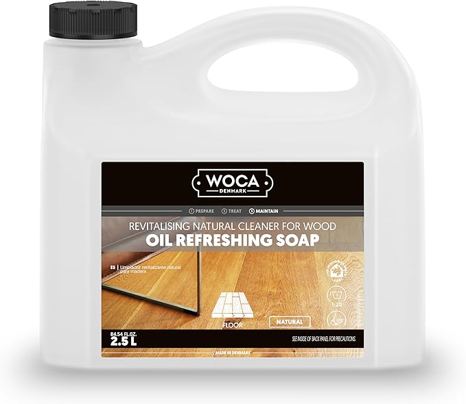 WOCA Oil Refreshing Soap (Oil Refresher) Natural 2.5L – Concentrated Cleaner for Oil-Treated Hardwood Floors Furniture Millwork Cutting Boards and Countertops.