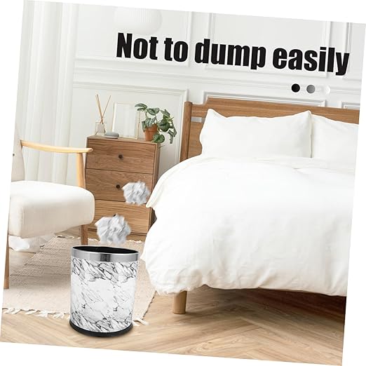 Alipis Lidless Round Wastebasket for Home Office and Dorm Elegant Marble Design Easy to Clean Opening for Convenient Use for Bathroom and Kitchen Trash