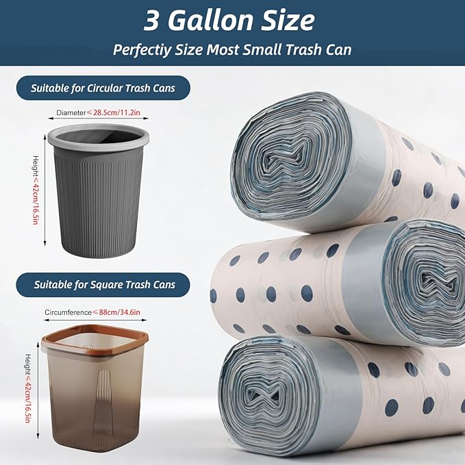 300 Count 3 Gallon Small Trash Bags1Mil Drawstring Mini Garbage BagsPlastic Trash Can Liners for Bathroom Accessories12 LiterDorm Room EssentialsOfficeBedroom