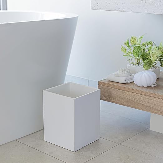 Matte White Square Small Trash Can 2 Gallons / 7.5L Garbage Can Waste Basket for Home Bathrooms Office Under Desk Bedroom Laundry Room Kitchen Kids Room and Dorm