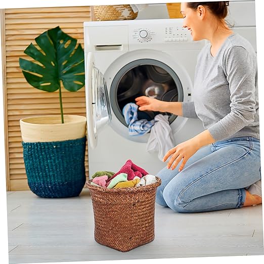 PATKAW Round Basket Woven Wastebasket 1 Pc Straw Trash Cans Wicker Waste Basket Office Waste Basket Laundry Basket for Used to Store Plants Waste Paper and Clothing Baskets S Rattan Waste Bin