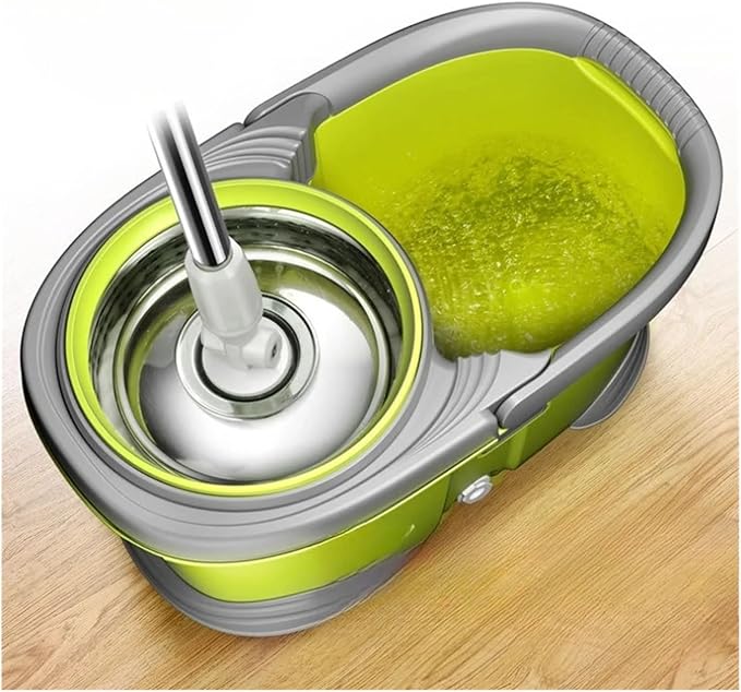 Spin Mop Bucket Dual Drive Hands Free Wringer Microfiber Set 360 Self Press Wringing Easy Clean Home Kitchen Floor(Style1 2 Hands)