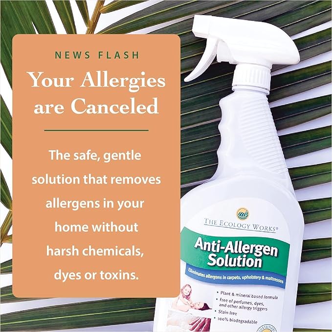 The Ecology Works Solution - Plant-Based Dog &amp Cat Dander Remover Spray and Dust Mite Waste Reducer for Relief from Allergies - For Cleaning Home Bedding &amp Furniture Naturally
