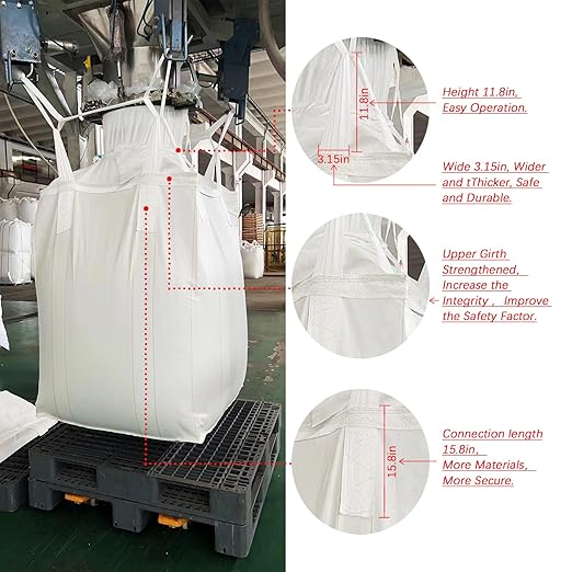 10 Pack ewori FIBC Jumbo Bulk Bag Diamond One Ton Bag 35.4L x 35.4W x 43.3H 3300lbs SWL Safty Factor 3:1 Duffle Top Flat Bottom Heavy Duty Construction Woven Polypropylene Bags (10)