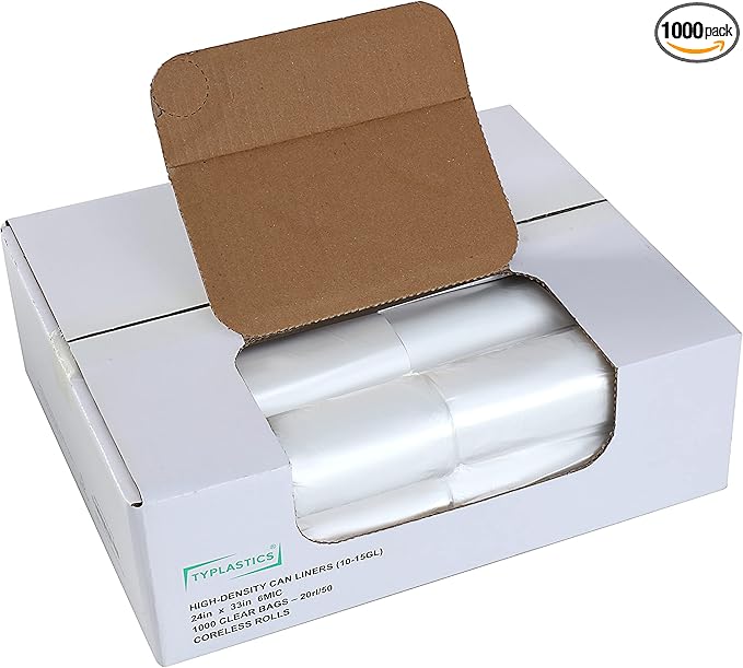 TYPLASTICS Trash Can Liners - Wholesale 1000 Count High Density Garbage Bags on Perforated Roll 10-15 Gallon 24 x 33