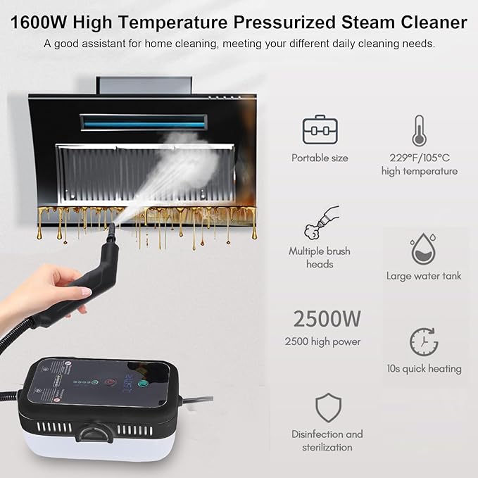 1600W Portable Car Interior Steam Cleaner Handheld Steam Cleaner with 800ml Tank for Kitchen Bathroom Furniture (White)