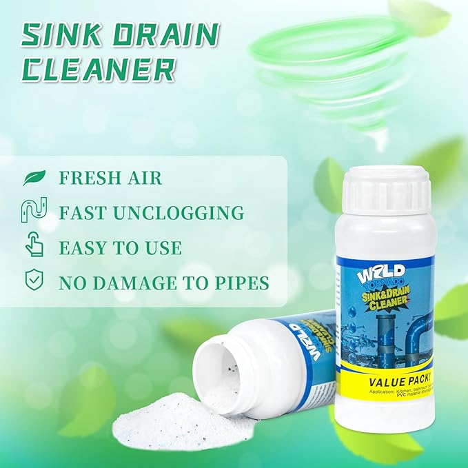 Drain Cleaner Powder Wild Tornado Sink and Drain Cleaner Powerful Pipeline Dredging Agent Kitchen Unblocker Powder for Kitchen Toilet（6Pcs）