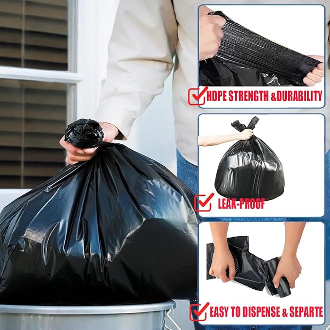 4-6 Gallon Trash Bags 1000 Count Bulk Value Pack Black Garbage bags Multi-purpose Trash Can Bin Liners for Bathroom Office Industrial Commercial Janitorial Municipal Recycling
