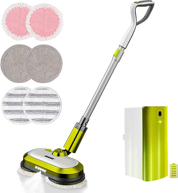 VMAI Cordless Electric Mop with Water Spray &amp Detachable Battery Rechargeable Floor Spin Mop &amp Scrubber with LED Headlights Washable Pads Lightweight for Hardwood Tile Marble Floor Cleaning