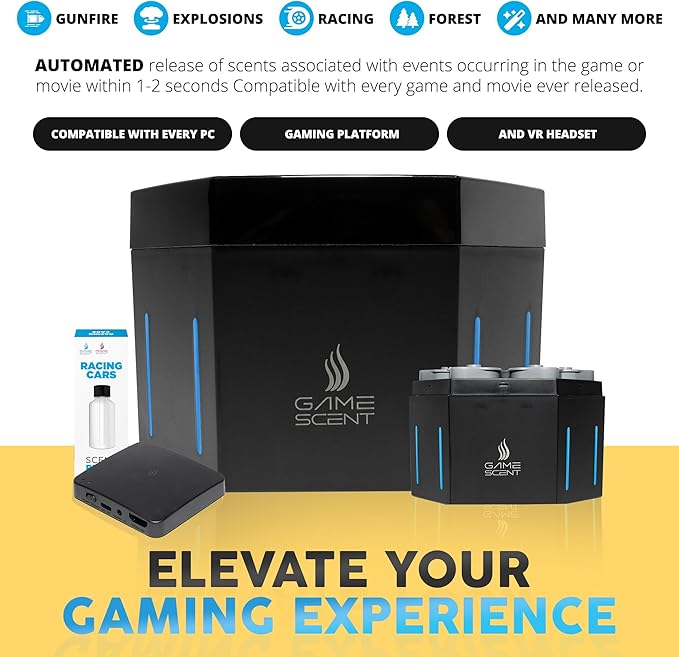 GameScent Automated Gaming Scent Atomizer Automatically Releases scents associated with Events in The Game (gunfire Explosions Racing Forest Ocean Clear air scents Included.