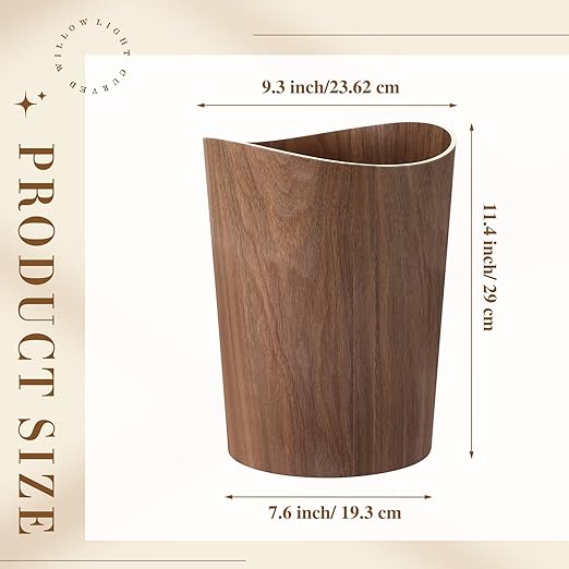 2 Pack 2.3 Gallons Wood Trash Can Wastebasket Natural Wood Round Wastebasket Small Trash Bin for Home Office Under Desk Kitchen Bedroom Den Hotel Room (Dark WoodWavy)