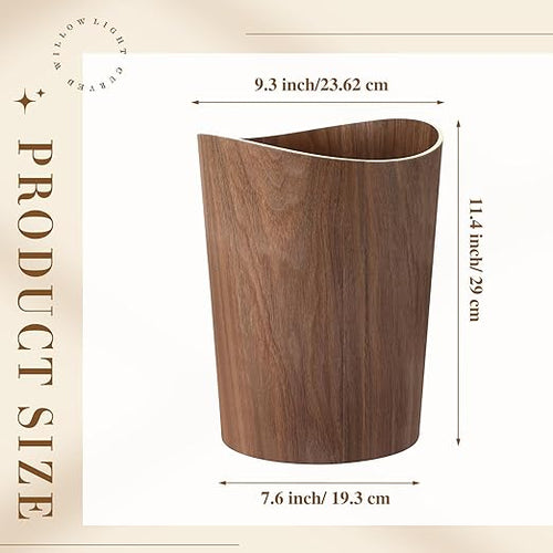 2 Pack 2.3 Gallons Wood Trash Can Wastebasket Natural Wood Round Wastebasket Small Trash Bin for Home Office Under Desk Kitchen Bedroom Den Hotel Room (Dark WoodWavy)