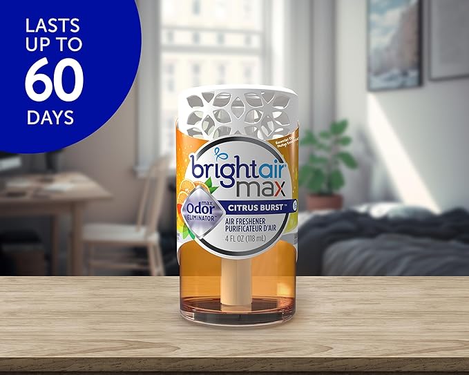 Bright Air Max 4 oz. Odor Eliminator Air Freshener for Medium-Size Spaces Citrus Burst Scent Case of 6 Lasts up to 60 Days Each