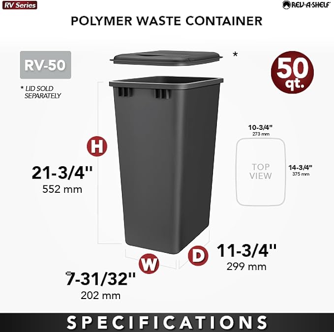 Rev-A-Shelf 50 qt. Black Polymer Replacement Waste Container Pullouts