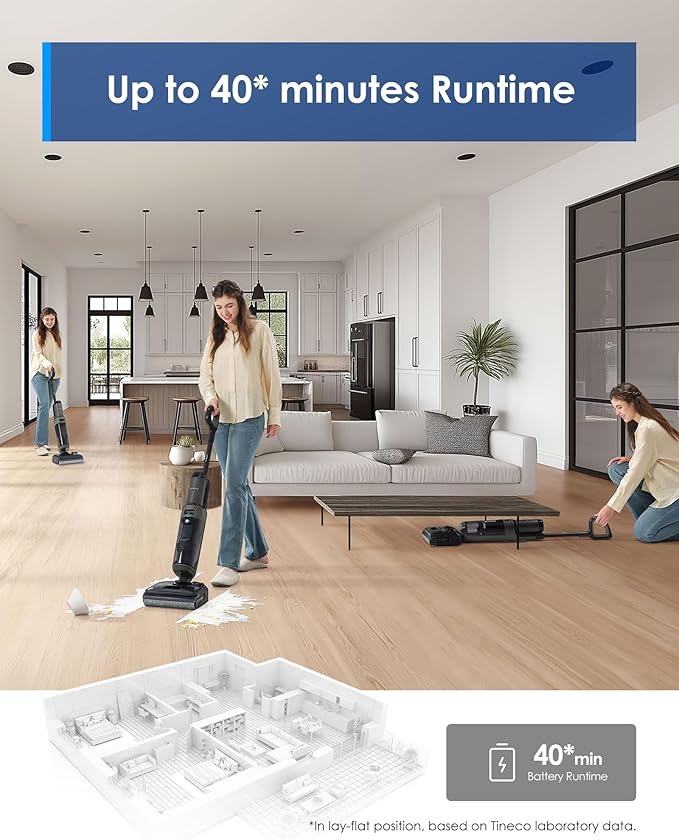 Tineco Floor ONE i6 Stretch Wet Dry Vacuum Cleaner Vacuum &amp Mop All in One 20kpa Powerful Suction Up to 40 Minutes Runtime 180° Lay-Flat Anti-Tangle Design Full-Path Self-Cleaning&amp185℉ F