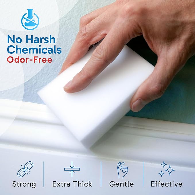 (40 Pack) Extra Large Eraser Sponge – Extra Thick Long Lasting Magic Melamine Cleaning Sponges in Bulk – White Foam Pads for Walls Kitchen Bathroom Floor &amp Baseboard Cleaner