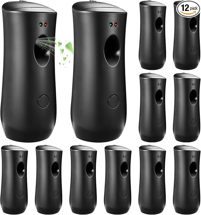 12 Pack Automatic Air Freshener Spray DispenserWall Mounted or Free Standing Auto Freshener Dispenser Aerosol Sprayer for Hotel Office Living Room Bathroom Commercial PlaceBlack
