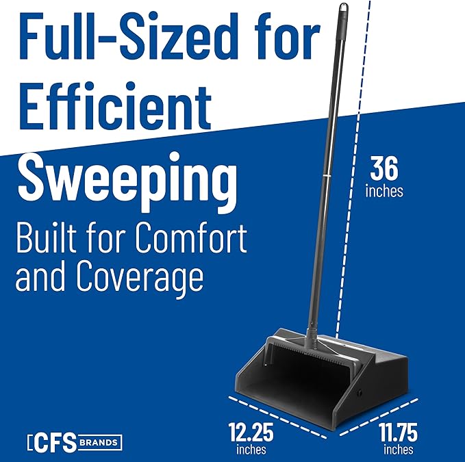 SPARTA Plastic Dust Pan Upright Pan With 2 Piece Handle For Cleaning 11 X 12 X 3.5 Inches Black