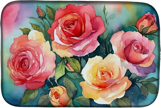 Caroline's Treasures DAC1701DDM Oklahoma Roses in Watercolor Dish Drying Mat Absorbent Dish Drying Mat Pad for Kitchen Counter Dish Drainer Mat for Countertop 14 x 21 Multicolor