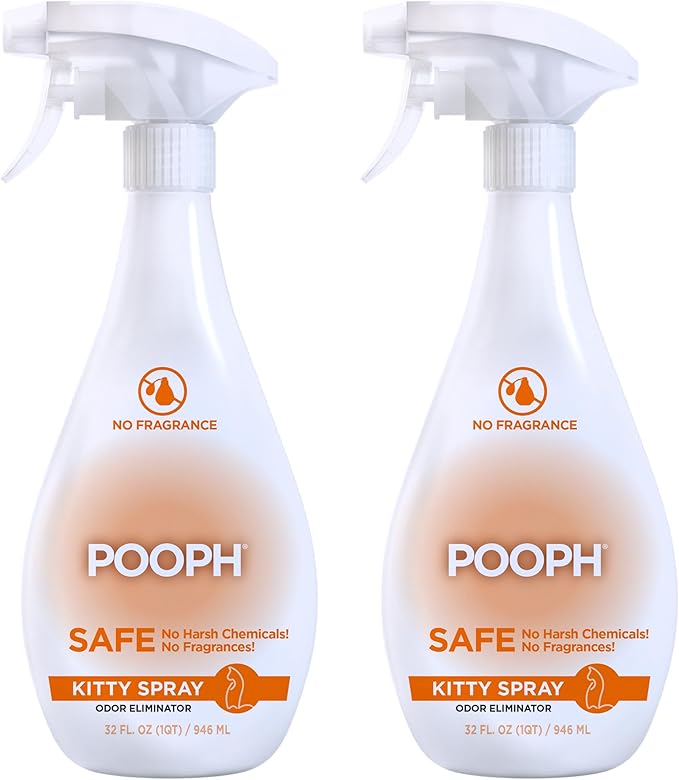 POOPH Kitty Spray - Odor Eliminator 32oz - Dismantles Odors on a Molecular Basis Cats Freshener Eliminator Urine Poop Pee Deodorizer Fresh Clean Furniture Potty Safe - 2 Pack
