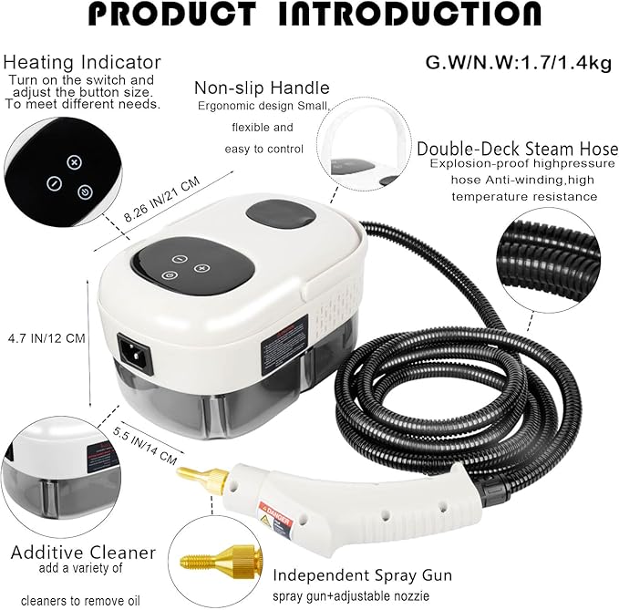 2500W Handheld Steam CleanerSteamer for Cleaning15SFast Heating High Pressure Portable Steam Cleaner (White-(New Version))