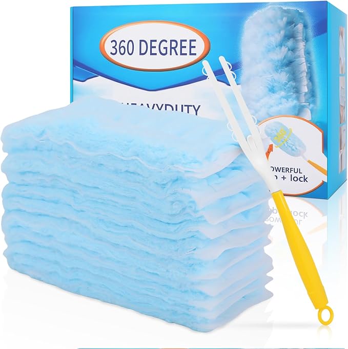 40 Count Duster Refills Compatible with Swiffer Duster360° Heavy Duty Multi Surface Duster Refills with 4X Microfibers for Cleaning with 2 Handle